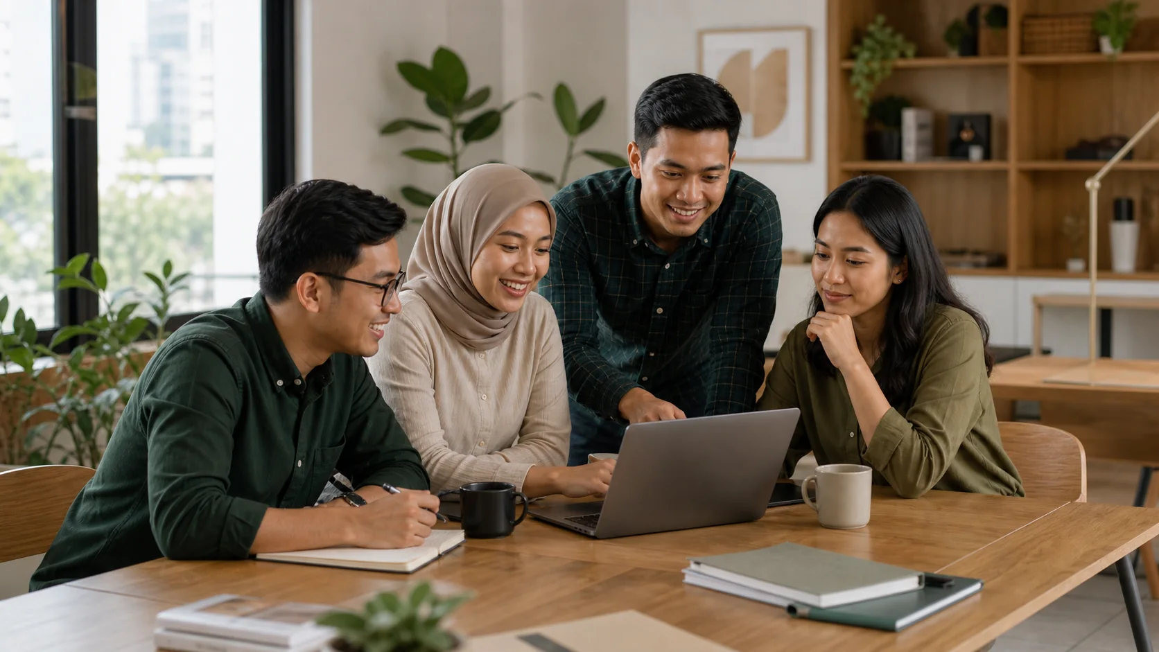 Illustration of remote professionals collaborating in Indonesia